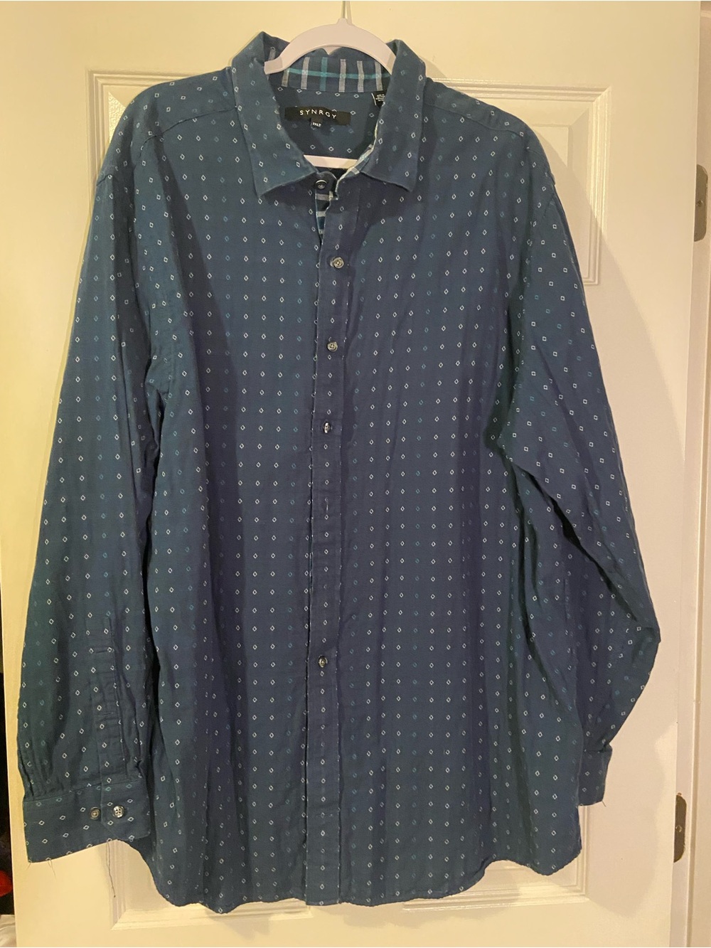 Synrgy Men's Teal Patterned Long-Sleeve Button-Down Shirt